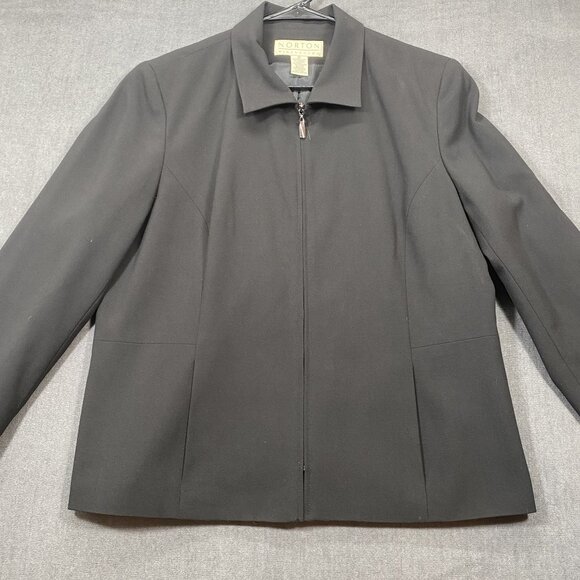 Norton McNaughton Womens Black Zip-Front Blazer Jacket Size 12 Polyester Blend - Picture 1 of 7